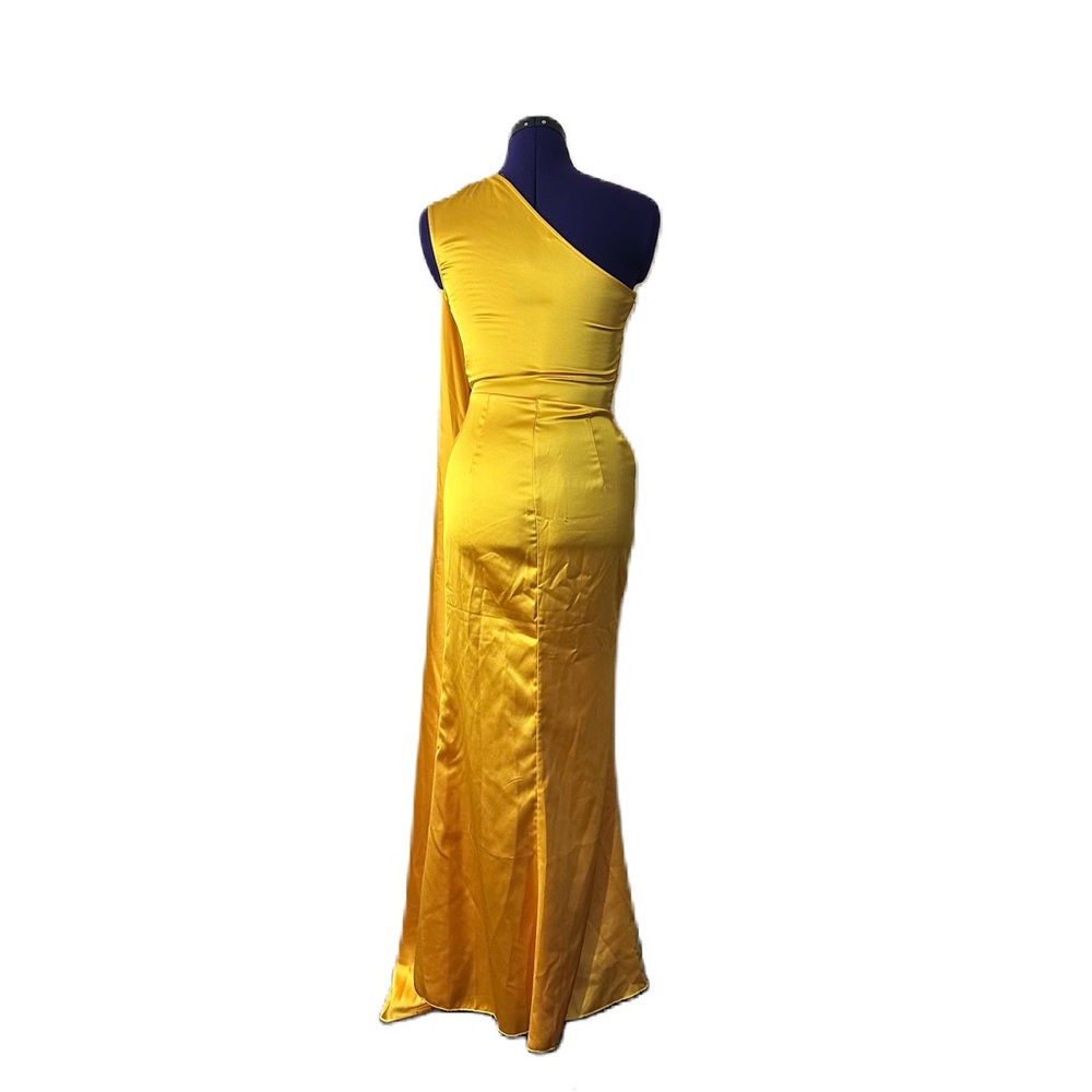 Yellow Shiny Formal One Shoulder Maxi Dress - Picture 4 of 13